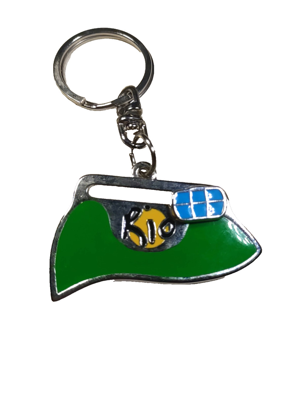 Rio Souvenir Slider Keychain Made In Brazil Green Blue Metal